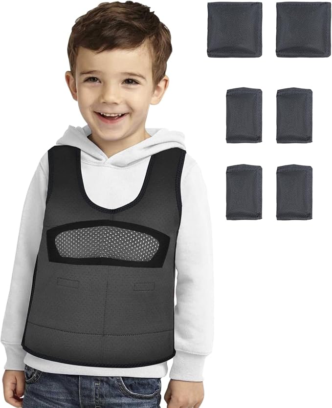 Compression Vest for Kids (Small, Ages 2 to 4) Weighted Vest for Kids Including 6 Removable Weights Black