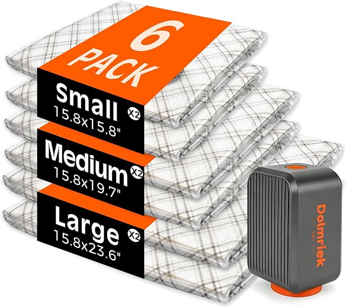 6pcs Vacuum Seal Bags for Clothing Travel, Cordless Pump, Carry-on Size Compression Packing Bags, 4000Pa Suction & 2000mAh Battery, Vacuum Storage Bags for Clothes, Luggage, Suitcase, Space Saver