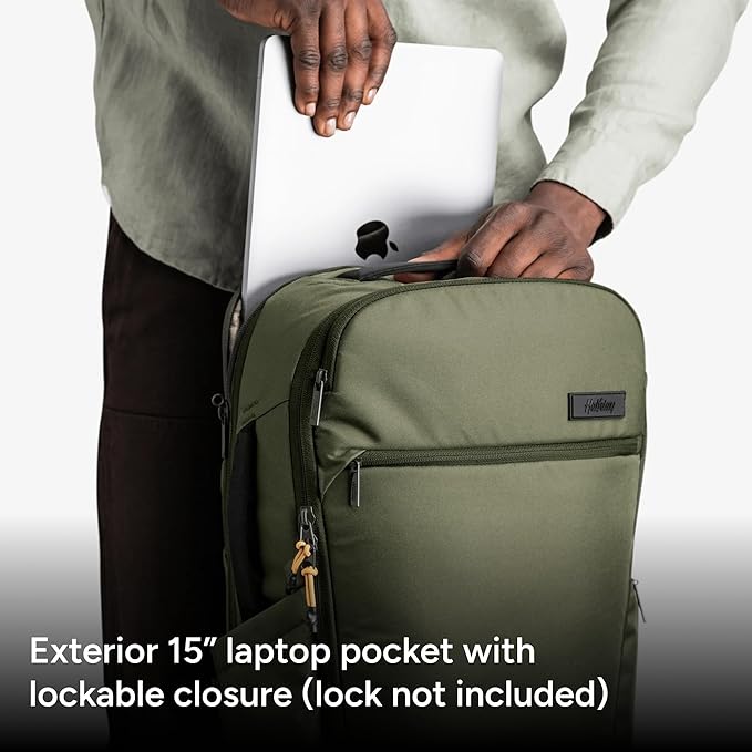 Halfday Roamer All-in-One Travel Backpack: 15” Laptop Compartment, Built-In Shoe/Laundry Pouch (Magnetic Sternum Strap, Padded Shoulder Support), Weekend & Business Trip Carry-on Bag, Olive