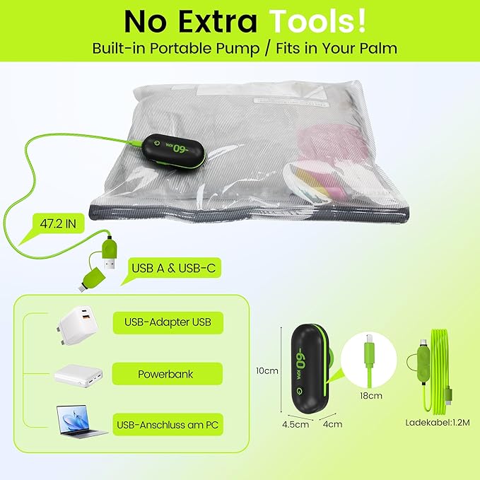 (17PACK) Travel Vacuum Bags with USB-Powered Pump (Plug to Work, No Battery) – Portable Vacuum Sealer for Travel & Home, Space-Saving Compression Bags for Clothes, Bedding & Seasonal Storage