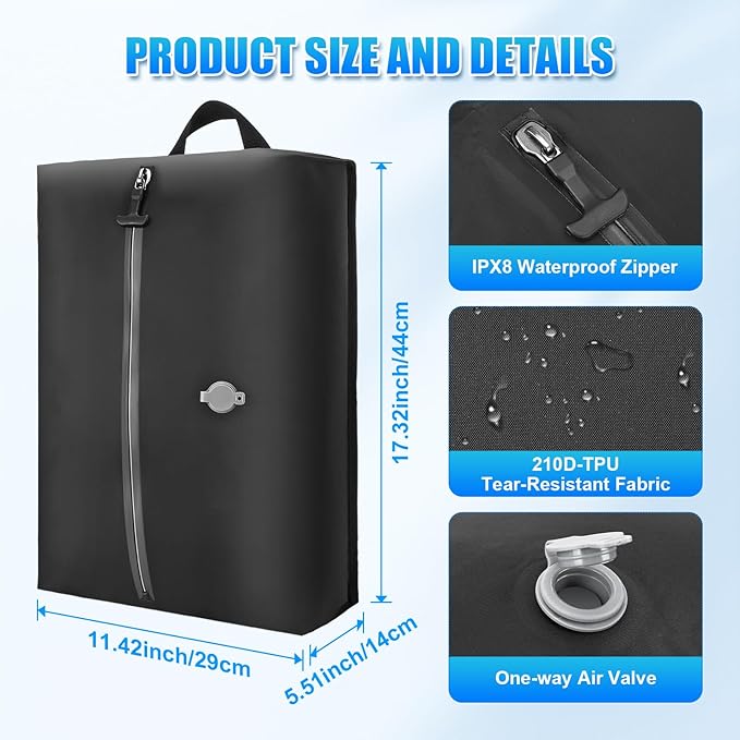 Travel Vacuum Bags with Electric Pump, Premium 210D-TPU Tear-Resistant Space Saver Bags, IPX8 Waterproof Compression Packing Cubes for Carry on Backpack, Suitcase, Travel Essentials (2PC + PUMP)