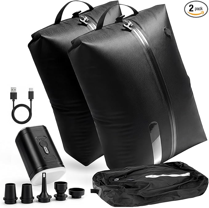 Vacuum Travel Bags with Hand Pump, 2-Pack (Large 21.7"×15.7"×7.9") – Reusable IP68 Waterproof Compression Bags for Clothes, Space-Saving Storage for Luggage, Backpack & Suitcase