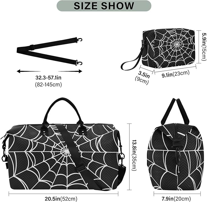 Spider Web Quilted Travel Bags Weekender Duffle Bags With Toiletry Bag Carry on Overnight Duffels Yoga Gym Bag for Airplanes Business Sports