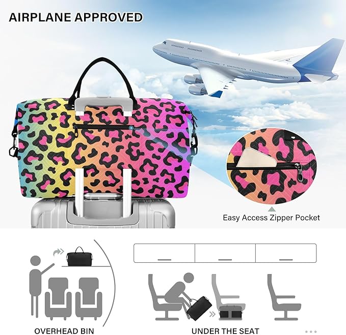 Leopard Print Quilted Travel Bags Weekender Duffle Bags With Toiletry Bag Carry on Overnight Duffels Yoga Gym Bag for Airplanes Business Sports