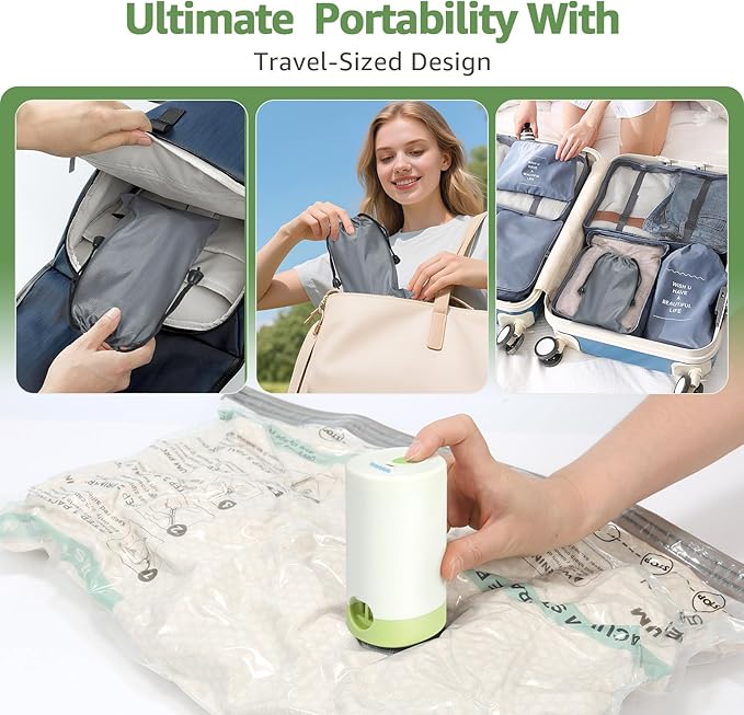 12 Packs Vacuum Bags for Travel with Rechargeable air Pump, 3 Sizes Vacuum Seal Bags for Clothing, Space-Saving Compression Storage Bags for Travel & Closet Organization