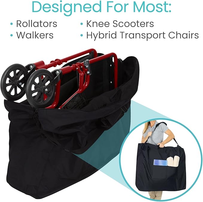 Vive XL Carry & Travel Bag for Rollator Walkers & Transport Chairs - Cover Carrier Accessory for Car Travel, Storage, Seniors - Accessories - Waterproof with Padded Straps