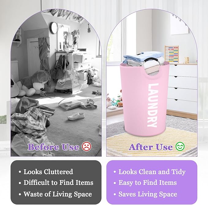 125L Pink Laundry Basket, Extra Large Clothes Basket with Handles, Waterproof Dirty Clothes Hamper, Collapsible Laundry Bin Stand Upright, Sturdy Storage Basket for Bathroom, Flat, Pink