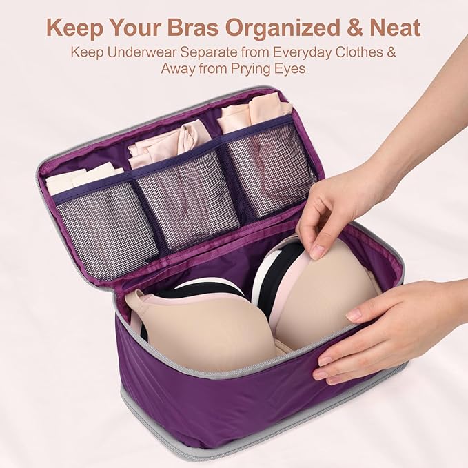 Cambond Travel Underwear Organizer Bag - 4-in-1 Soft Double Layer Bra Travel Bag, Portable Expandable Compression Packing Organizers, Underwear Storage Bag Packing Cubes for Women