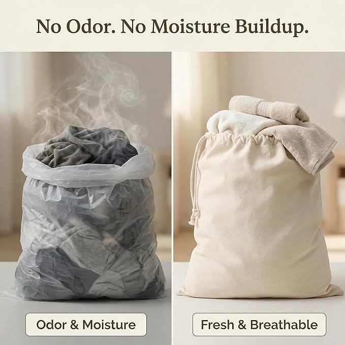 Urban Villa Laundry Bags 2-Pack 28”x36" Extra-Large Cotton Canvas Heavy Duty Washable Durable Travel Laundry Sacks with Drawstring Closure Reusable Hamper Liners for Dirty Clothes Delicates & Lingerie
