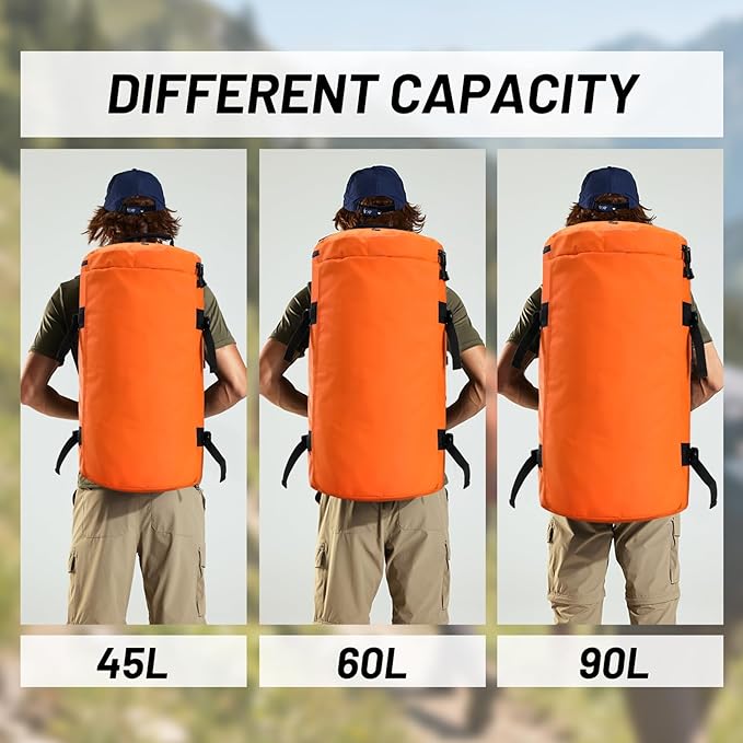 MIER Large Duffle Backpack Sports Gym Bag with Shoe Compartment, Heavy Duty and Water Resistant, Orange, 90L