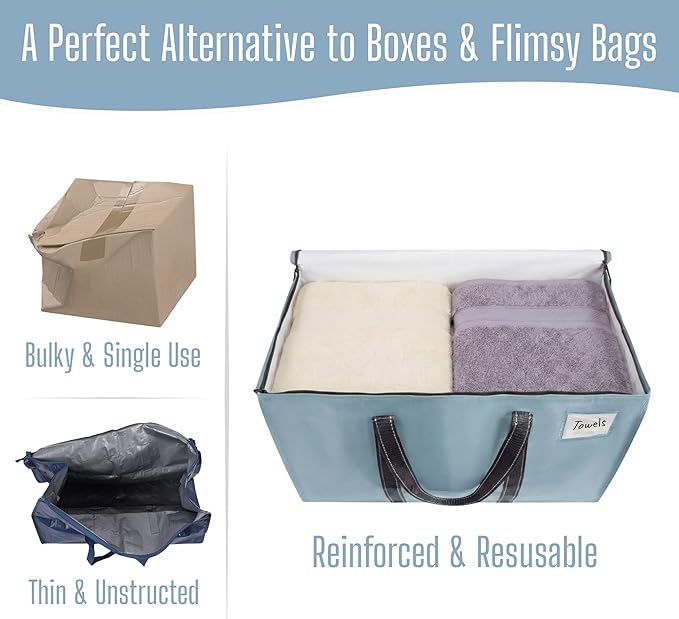 VENO 2 Pack Heavy Duty Moving Bags, Extra Large Storage Bags with Reinforced Handles & Strong Zippers, Foldable & Reusable Moving Box Alternative for Clothes & Dorm Storage