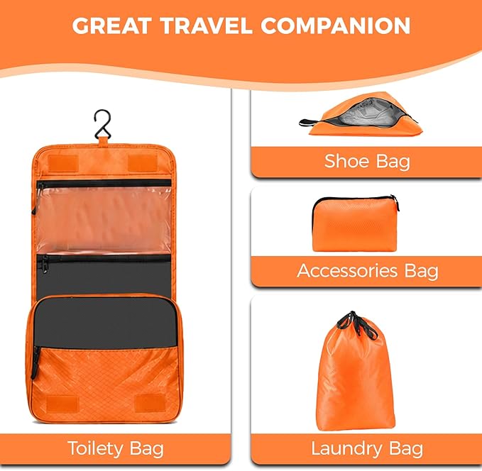 8-Piece Compression Packing Cubes for Travel, Bright & Lightweight Luggage Organizer System for Outdoor Travel & Adventure, Space Save for Backpack, Duffel Bag & Suitcase- Orange