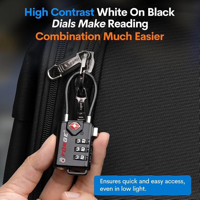 TSA Approved Cable Luggage Locks, Re-settable Combination with Alloy Body, Black 2 Locks. - Image 8