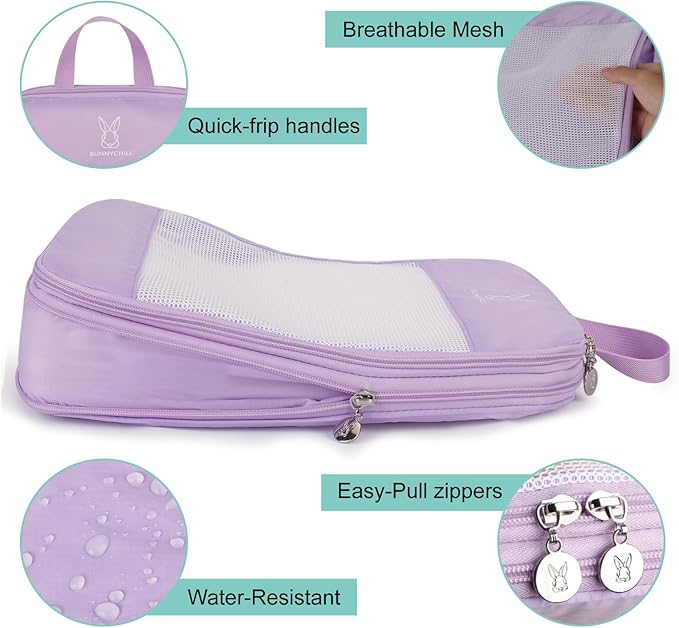 6/8 Sets Compression Packing Cubes for Travel, Bunnychill Portable Zipper Packing Cube for Cloting, Expandable Space Saver Storage Luggage Organizer Bags for Suitcases