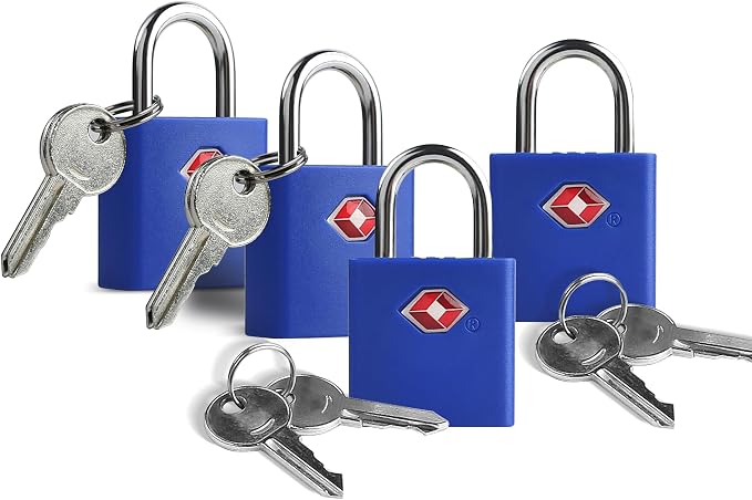 TSA Approved Locks for Luggage 4 Pack, TSA Locks for Luggage Travel Accessories, Small Padlock with Key, Weatherproof Outdoor Use Keyed Mini Padlock for Suitcase, Backpack, Bag, Zipper by UPSecurity