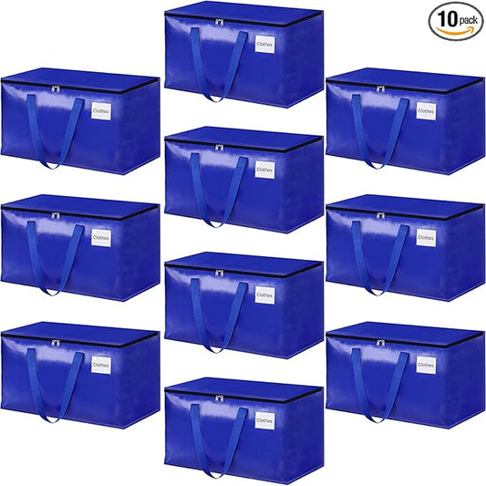 StorageRight Heavy Duty Moving Boxes-Moving Bags with Zipper, Reinforced Handles and Tag Pocket-Collapsible Moving Supplies-Totes for Storage Great for moving, Storage and Travel 93L(Blue-10 Pack)
