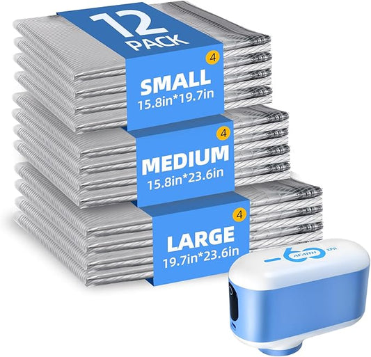 AFAITH Vacuum Storage Bags with -60000Pa USB Pump,12 Pack Vacuum Seal Bags for Clothing Travel in 3 Sizes,Compression Packing Cubes Organizer Storage for Packing,Luggage and Seasonal (12 Combo)