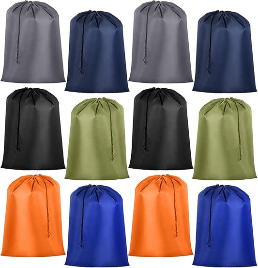 Woanger 12 Pack 28 x 45 Inch Extra Large Laundry Bags Bulk Washable Travel Laundry Bag with Drawstring Closure Large Dirty Clothes Organizer for College Dorm Home Hotel Camping(Colorful)