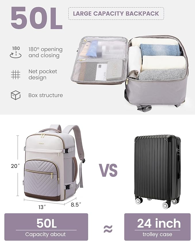 LOVEVOOK Travel Backpack for Women,50L Carry On Backpack for Airplanes,18 Inch Laptop Personal Item Travel Bag,TSA Approved Carry On Luggage,Waterproof Weekender Business Hiking Bag