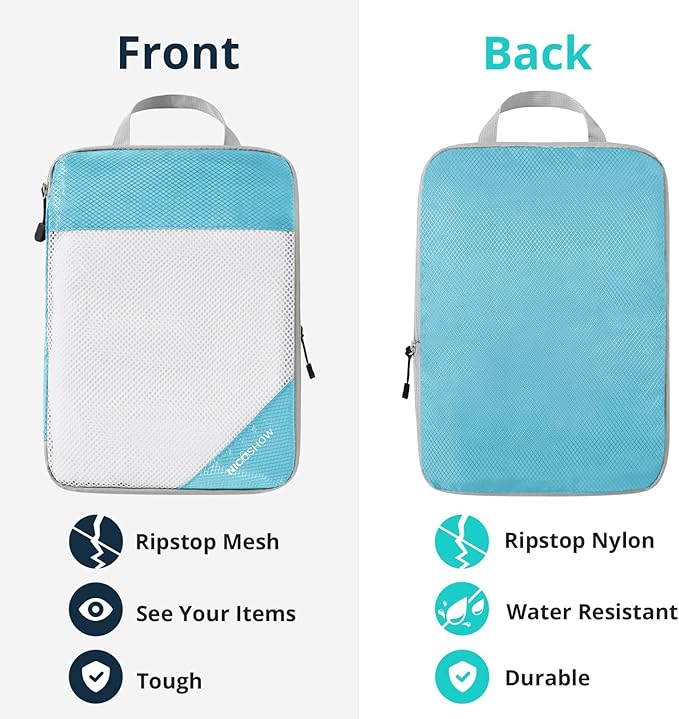 NICOSHOW Compression Packing Cubes 6 Set, Compressible Space-Saving Packing Cubes for Travel - Compression Bags, Luggage Organizer, Travel Essentials for Women, Teal