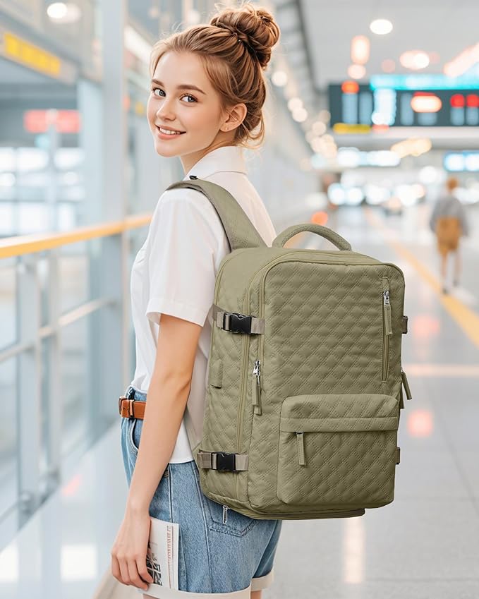 WONHOX Travel Vacuum Storage Backpack with Air Pump Vacuum Seal Compression Space Saver Bags Clothing Vacpack 18x14x8 inches Travel Bag Carry on Personal item Laptop Work Backpacks Women Men Khaki