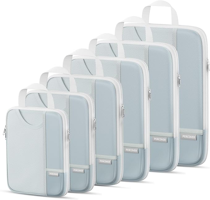 Percover Compression Packing Cubes for Travel, 6-Piece Structured Compression Organizer Set for Organized Packing & Carry-On Luggage, Slate Blue
