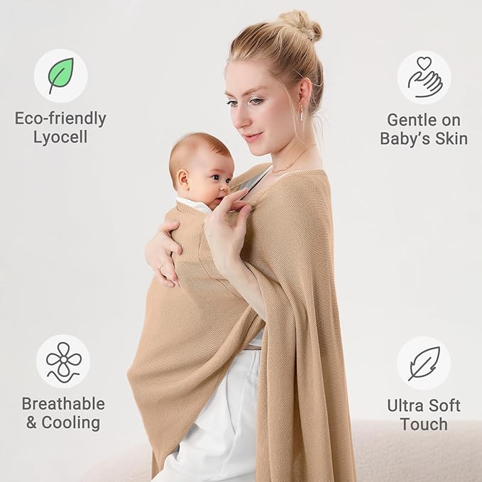 Nursing Cover for Breastfeeding – Soft & Breathable Lyocell Nursing Poncho for Mom, Lightweight Breastfeeding Cover, 360° Privacy Nursing Shawl for Travel & Pumping, Includes Laundry Bag