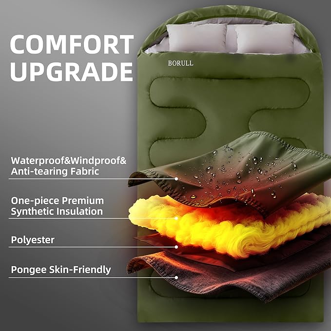 Double Sleeping Bags for Adults with Pillows Queen Size XL Camping Waterproof Sleeping Bag with Compression Sack for Kids for Hiking Backpacking 2 Person Cold Warm Weather Outdoor Indoor