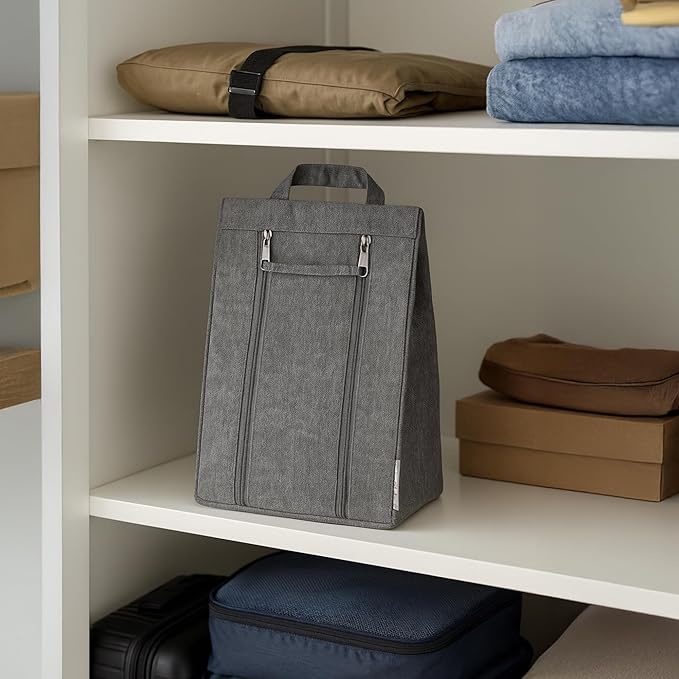 Bigso Travel Shoe Bag - Durable and Soft Polyester Organizational Shoe Bags for Travel Luggage - Double Zippers and Strong Handle - 9.4in x 5.9in x 13.8in - Gray