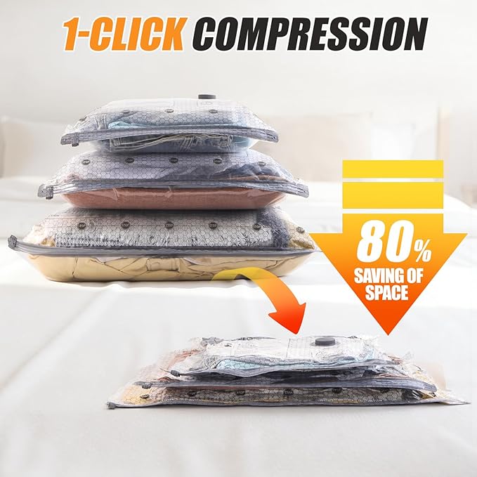 Travel Vacuum Storage Bags with Pump, 16 Pack Carry-on Compression Packing Bags + Portable Electric Pump, 80% Space Saver of Clothes, Vacuum Seal Bags for Clothing Travel Luggage