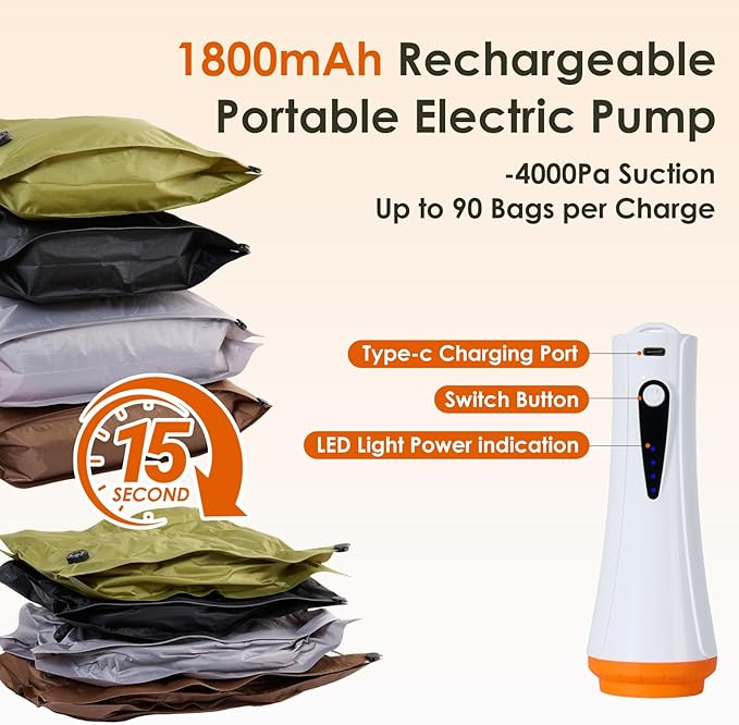 Heavy Duty Vacuum Storage Bags with Electric Pump & Hand Compression, 4 Pack Vacuum Seal Bags for Clothing, Bedding, Space Saver Bags Includes Smart QR Code for Inventory Tracking