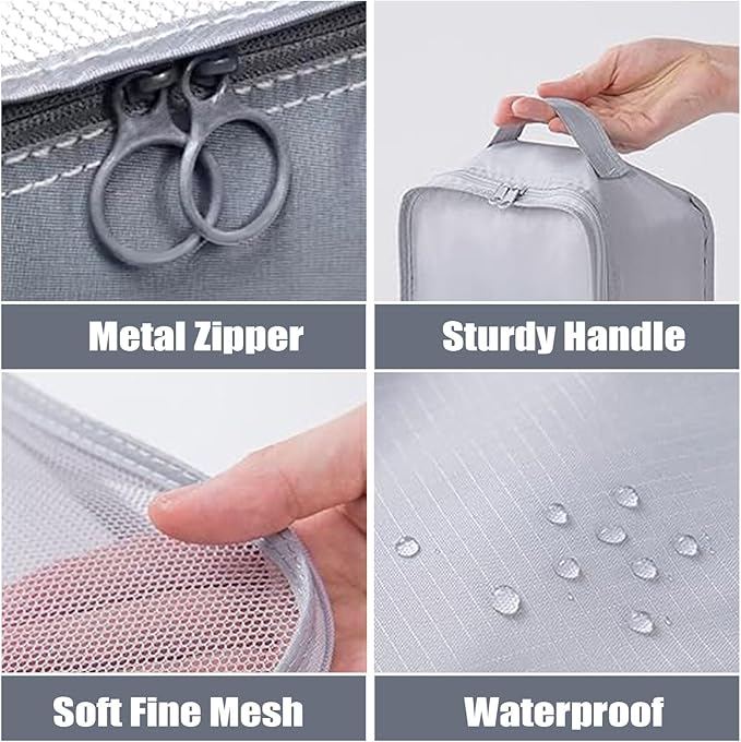 8 Set Packing Cubes for Suitcases, INVODA Travel Luggage Packing Organizers with Laundry Bag, Compression Storage Shoe Bag, Clothing Underwear Bag (Grey)