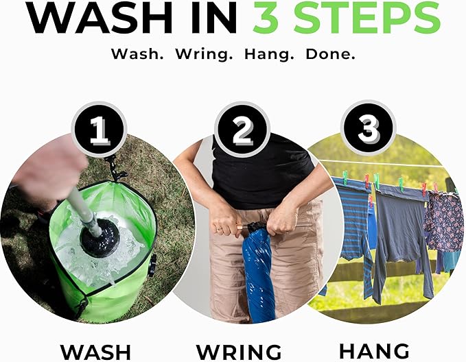 LARGE Portable Washing Machine – Off-Grid Laundry System, High Capacity Manual Clothes Washer with Plunger, No Power Needed, for Camping, RV, Travel