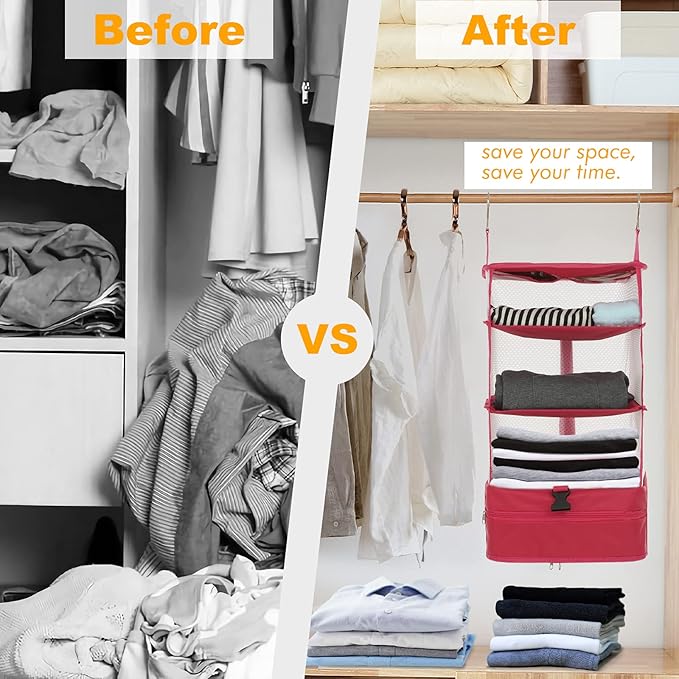 Surblue Hanging Closet Storage Bag Collapsible 3-Shelf Washable Oxford Fabric with 2 Hooks (XL 17.71 * 11.81 * 20in, Snow)
