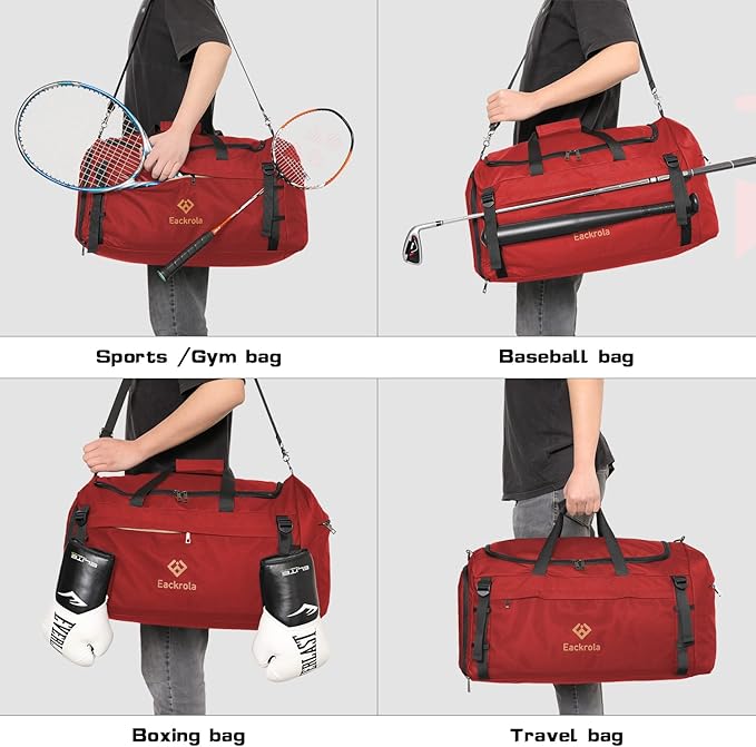 Large Sports Gym Bag, Travel Duffel bag with Wet Pocket & Shoes Compartment for men women, 65L, Lightweight
