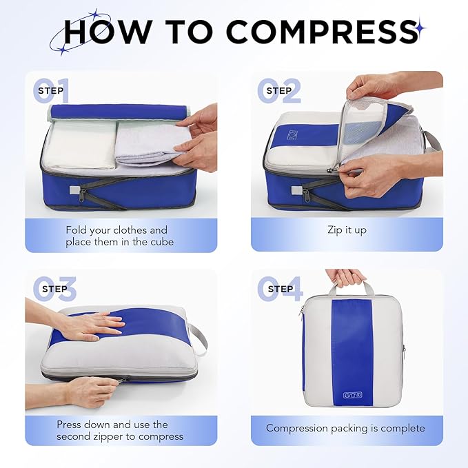 10 Set Compression Packing Cubes for Travel Essentials,Compressible Expandable Packing Cubes for Suitcase,OlarHike Luggage Organizer Bags for Travel,Handy Helper for Organizing Clothes(Klein Blue)
