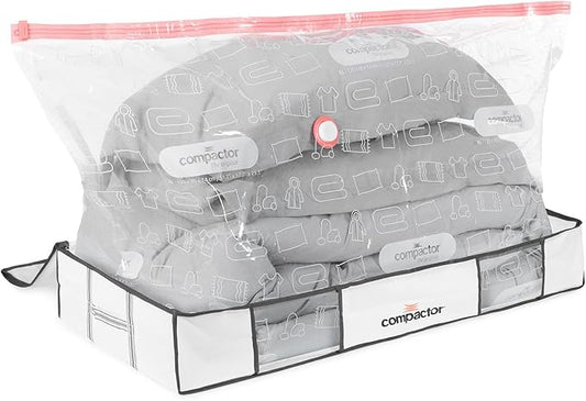 Compactor Under Bed Vacuum Storage Bag with Semi-Rigid Box, Closet Organizer, Vacuum Seal Bags for Clothing and Bedding, Fits All Vacuum and Nozzle Types, 190L, White, XL