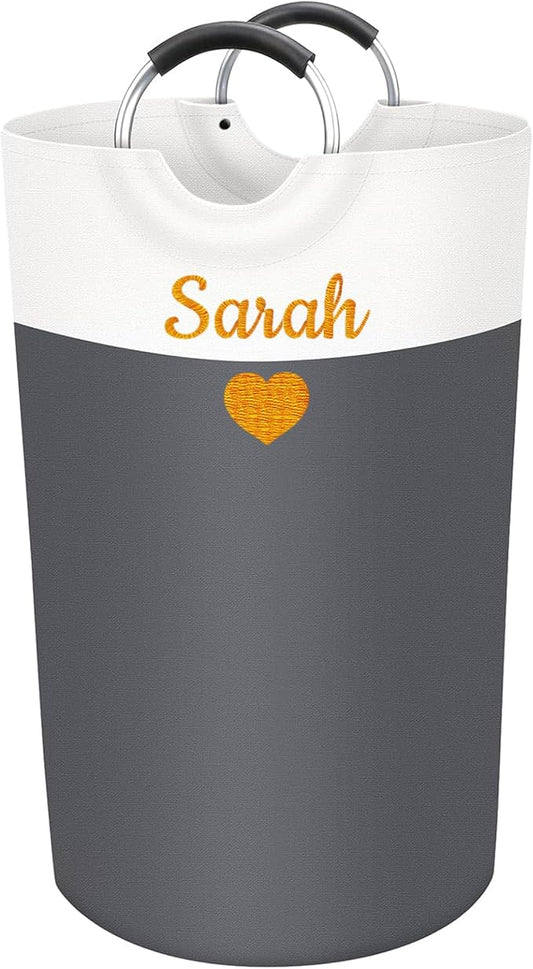 Personalized Laundry Basket, Embroidered Travel Laundry Hamper, Collapsible Laundry Baskets for College Dorm, Dirty Clothes Hamper, Waterproof Extra Large Laundry Bag with Handles with Name 90L-Grey
