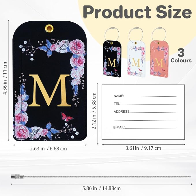 3 Pack Luxury Floral PU Leather Luggage Tags, Travel Accessories Gift (M) - Image 3