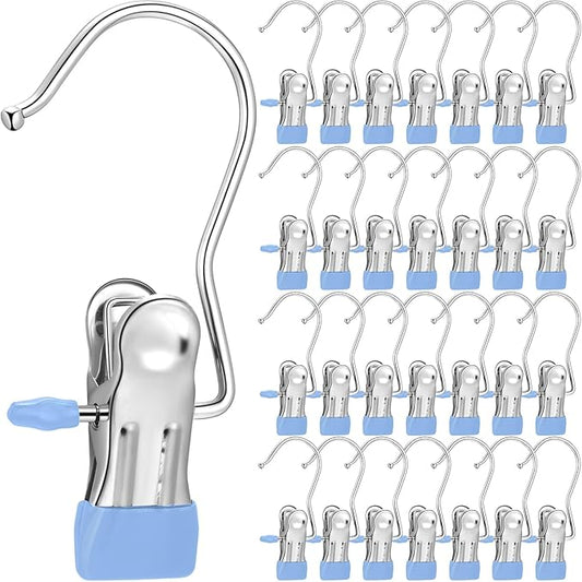 Yinder Boot Hangers Clips Laundry Hooks Hanging Stainless Steel Clothes Pins Portable Hangers for Closet Travel Socks Pants Handbags Hats Towels (Blue,60 Pcs)