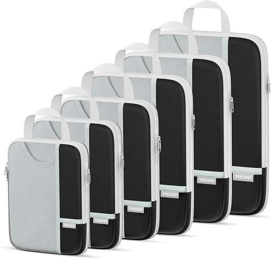 Percover Compression Packing Cubes for Travel, 6-Piece Structured Compression Organizer Set for Organized Packing & Carry-On Luggage, Black