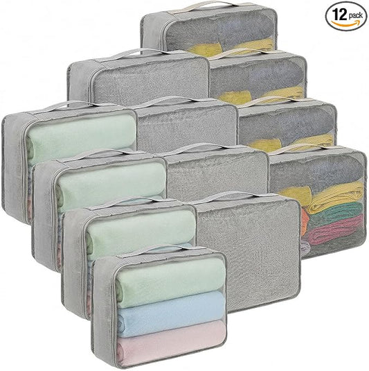 Kifmurase 12 Pcs Packing Cubes for Suitcase Travel Luggage Organizers Bulk Large Mesh Clothing Underwear Bags Foldable Laundry Bags for Hiking Camping Backpacking Clothes Accessories (Gray)