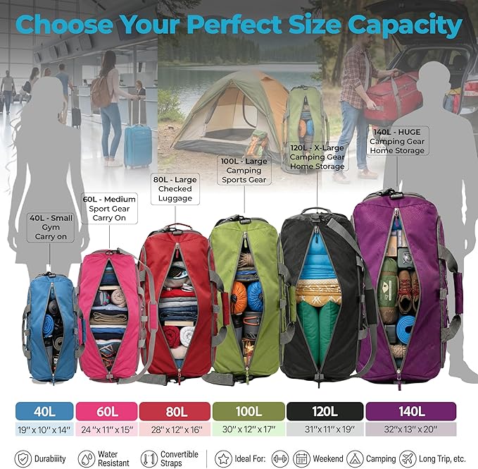 Bago Large Duffle Bag for Travel Women & Men. Durable Lightweight Foldable Travel Duffel Bags For Traveling Women. 100L Duffle Bags for Overnight Bag With Shoe Compartment Collapsible Weekender duffel