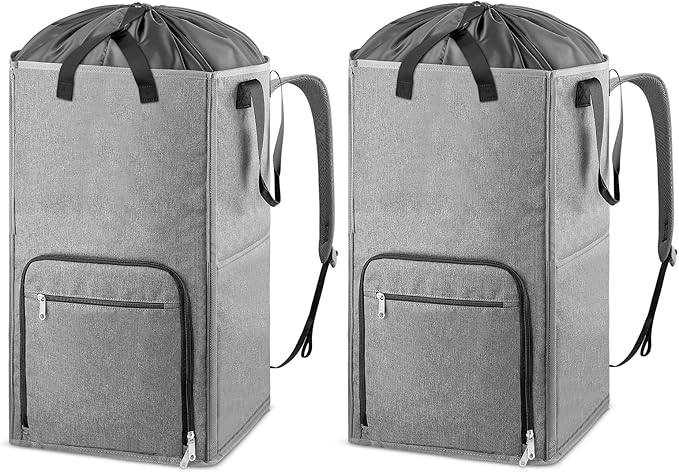 Bukere Laundry Backpack Bag, Extra Large 2 in 1 Laundry Hamper Basket for College Students Dorm Essentials, Adjustable Shoulder Straps, Freestanding Laundry Bag(Grey&Grey)