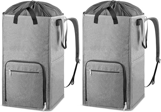 Bukere Laundry Backpack Bag, Extra Large 2 in 1 Laundry Hamper Basket for College Students Dorm Essentials, Adjustable Shoulder Straps, Freestanding Laundry Bag(Grey&Grey)