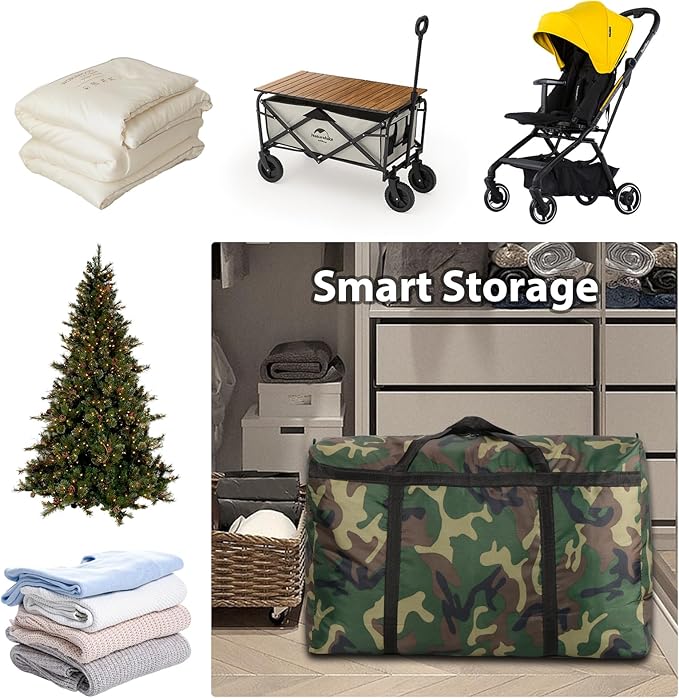 Camouflage Extra Large Moving Bags, Heavy Duty Storage Bags, 600D Oxford Cloth Wrap Around Handles Double Zipper, Waterproof Reusable Convenient (100L-2P)