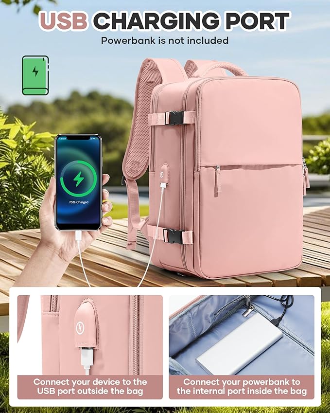 Vacuum Seal Travel Backpack with Air Pump,Compression Vacpack Waterproof Carry On Backpack for Travel Women Men with Vacuum System,Airlines Approved Daypack Laptop Space Saver Bags,Pink
