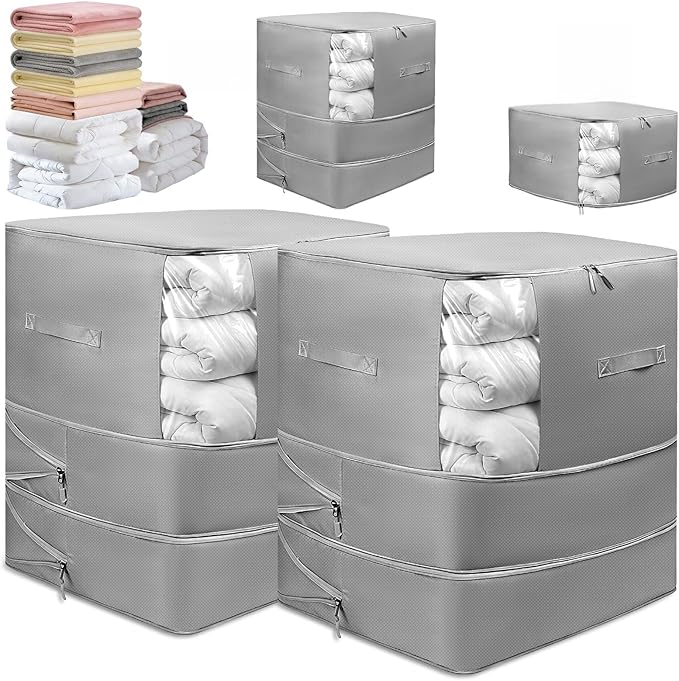 2 Pack Upgrade Comforter Storage Bag with Handle, Space Saving 3-Layer Adjustable In 3 Sizes (142L, 107L, 71L), Compression Blanket Storage Bags, Washable Bedding Organizer For Pillow Duvet Clothing