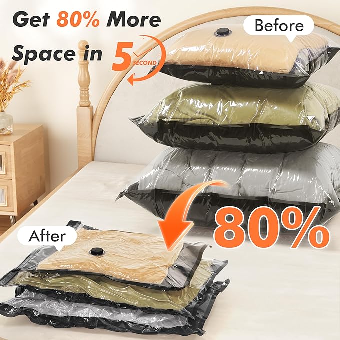 GONGSHI Vacuum Seal Bags for Clothing Travel & Home Storage, Travel Vacuum Bags with Pump,Space Saver for Blankets, Comforters, Pillows, Clothes,24 Combo