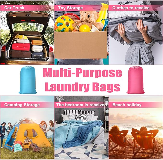 Nuogo 20 Pcs Laundry Bag Washable Travel Laundry Bags with Drawstring Lock Closure Large Heavy Duty for Camping Tent Blankets Dirty Clothes Yarn Fabric Storage, 38 x 24 Inches(Pink, Blue)